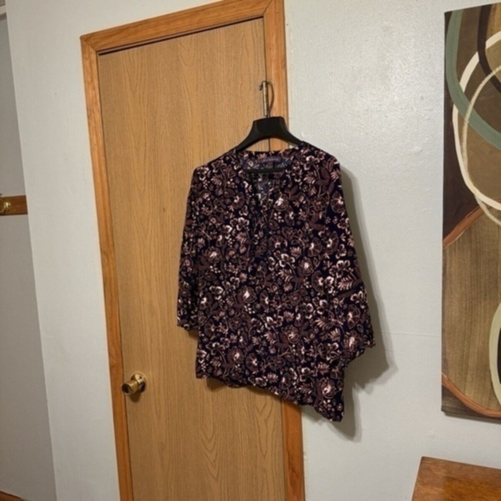 Gloria Vanderbilt XL Multi-Color w/Floral Print V-Neck Long Sleeve Blouse - EUC